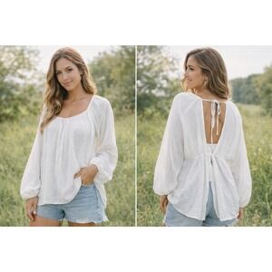 Forever 21 White Gauze‎ Peasant Blouse Boho Cottagecore Balloon Sleeve Women 0X